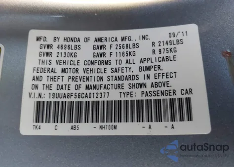 2012 Acura Tl 3.5 z USA, uszkodzony, nr VIN 19UUA8F56CA012377